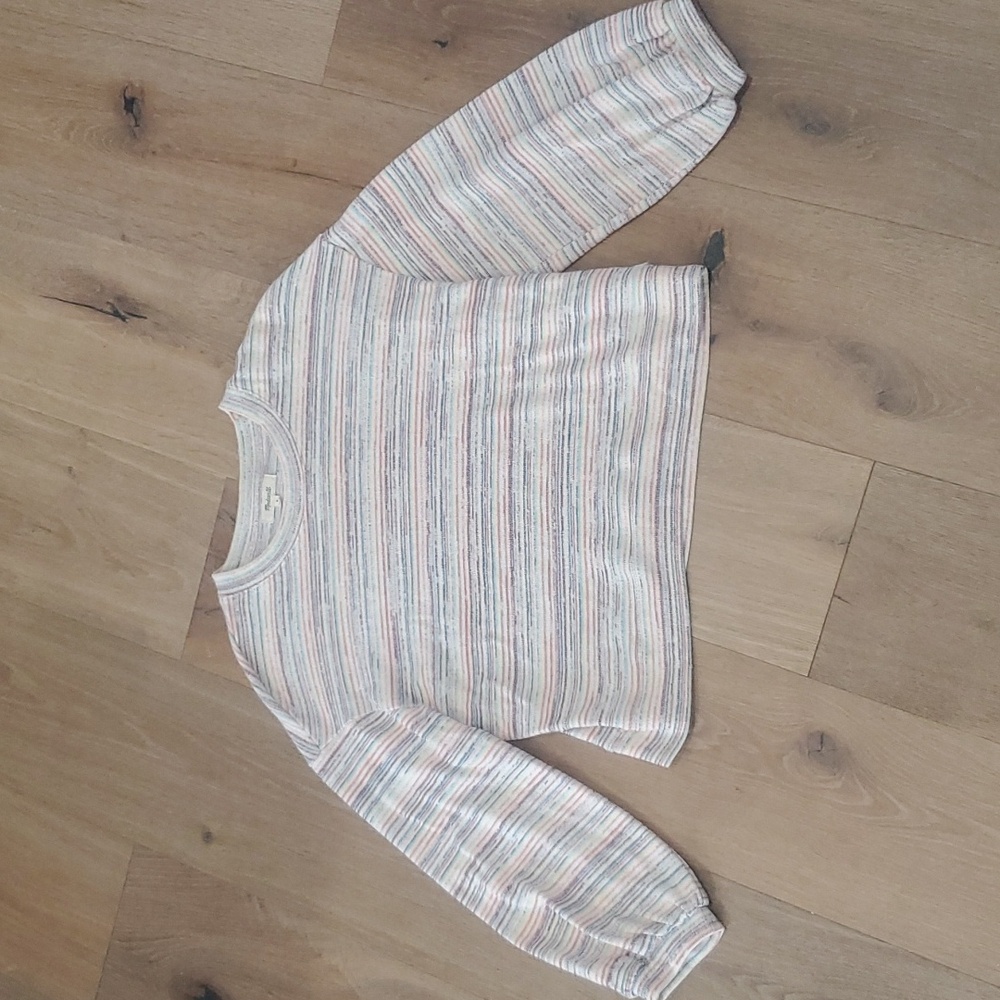 Madewell Women's Medium Striped Colorful Sweater Puffy Sleeves Crew Neck